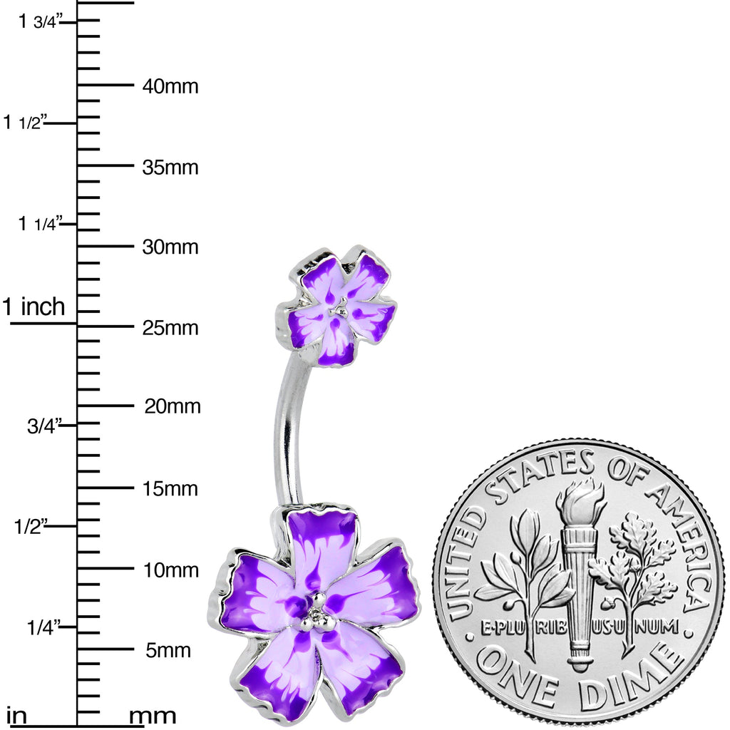 Purple Flower Textured Center Double Mount Belly Ring