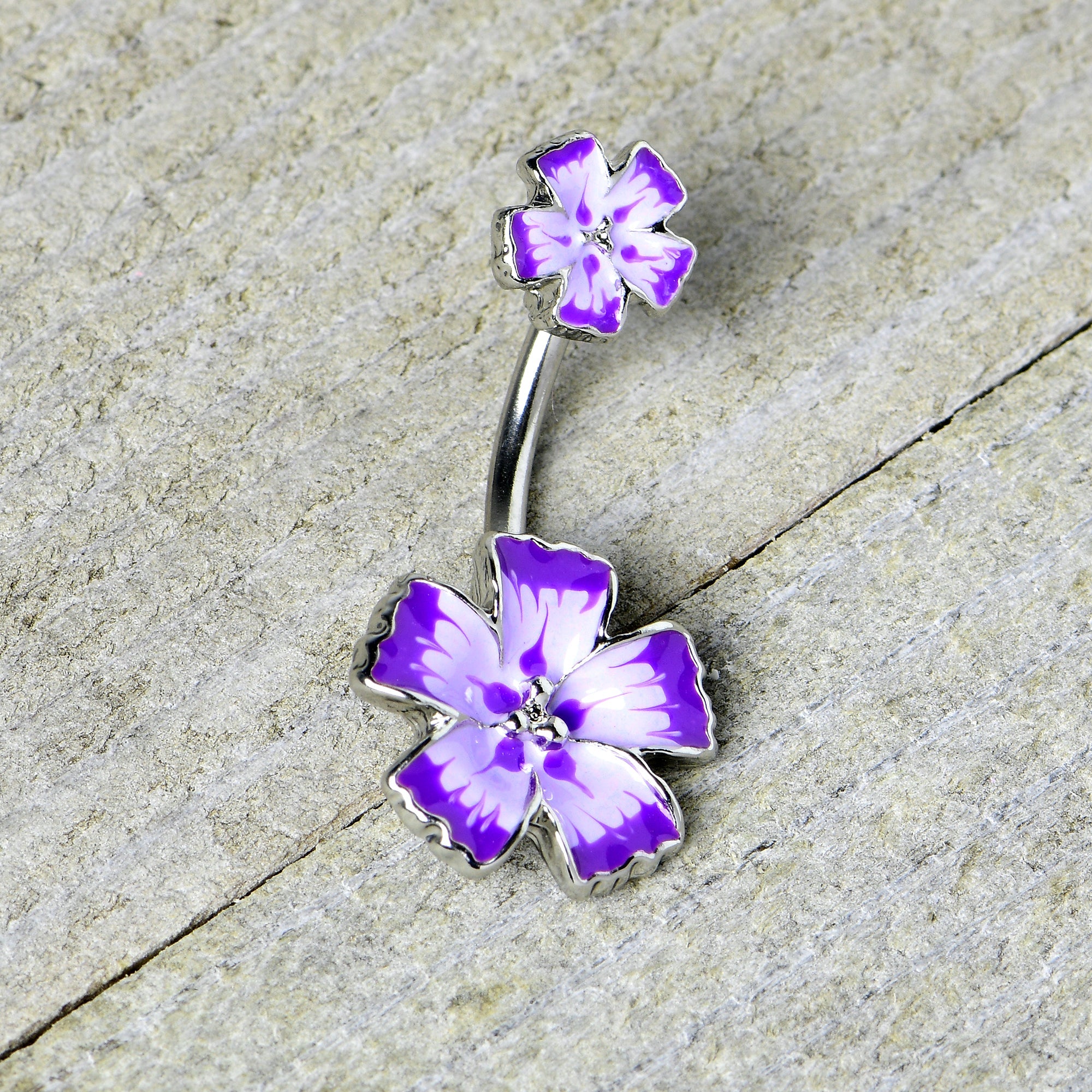 Purple Flower Textured Center Double Mount Belly Ring