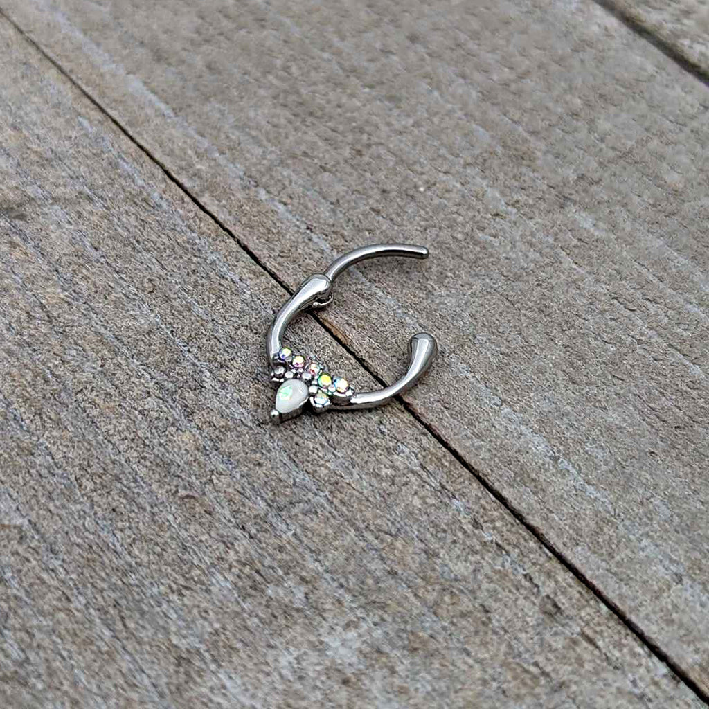 16G 5/16 White Faux Opal Bee Glamour Cartilage Clicker