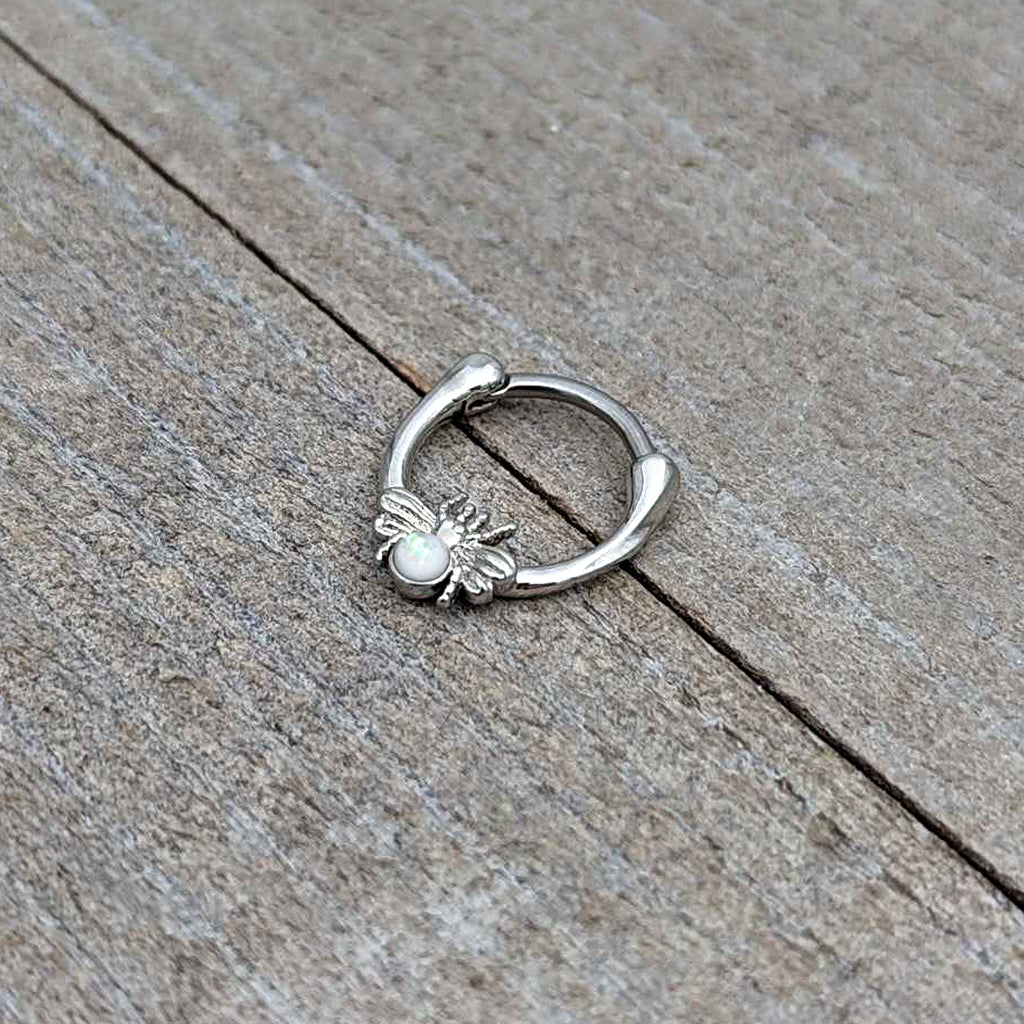 16G 5/16 White Faux Opal Ultra Fly Cartilage Clicker