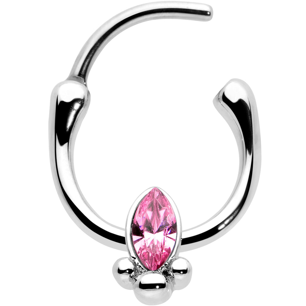 16G 5/16 Pink Gem Deco Oval Cartilage Clicker