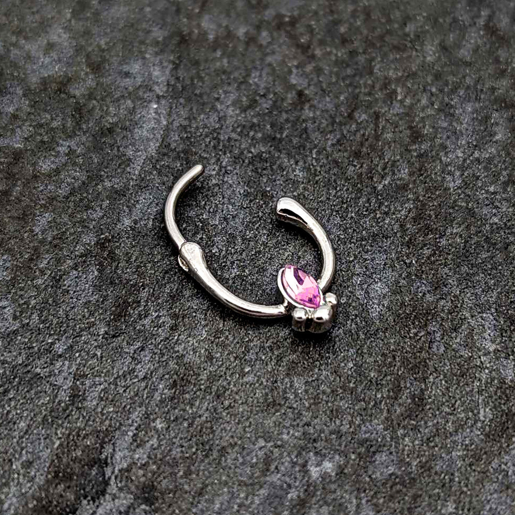 16G 5/16 Pink Gem Deco Oval Cartilage Clicker