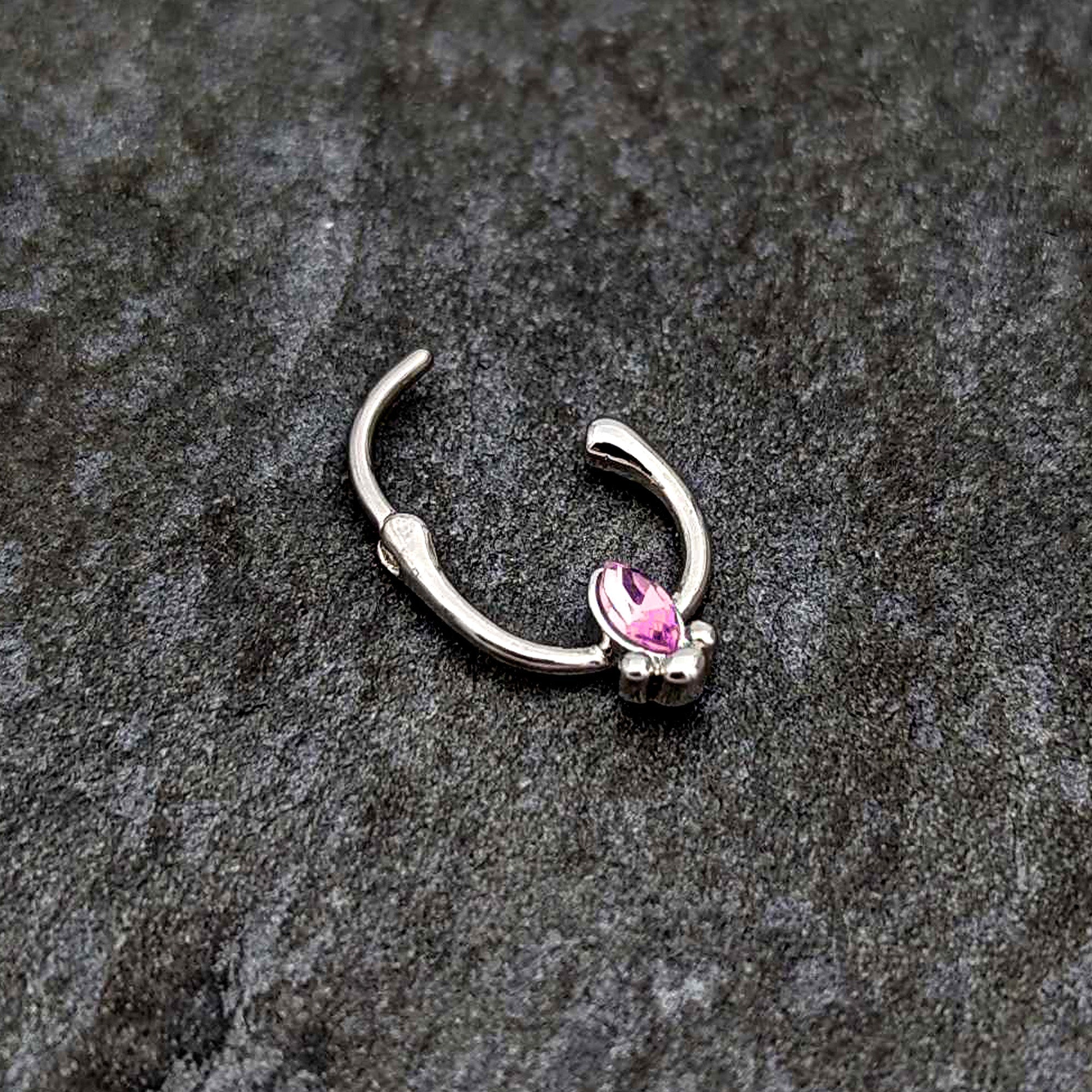 16G 5/16 Pink Gem Deco Oval Cartilage Clicker
