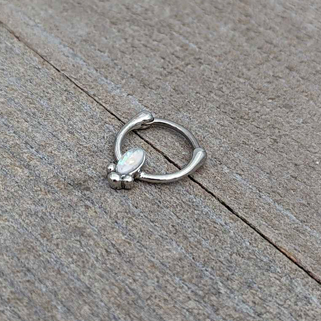 16G 5/16 White Faux Opal Deco Oval Cartilage Clicker