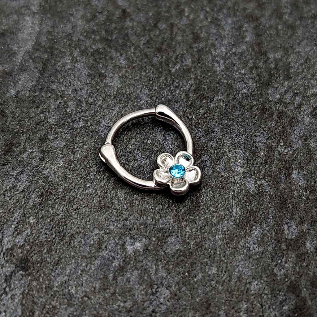 16G 5/16 Blue Gem Sweetheart Flower Cartilage Clicker