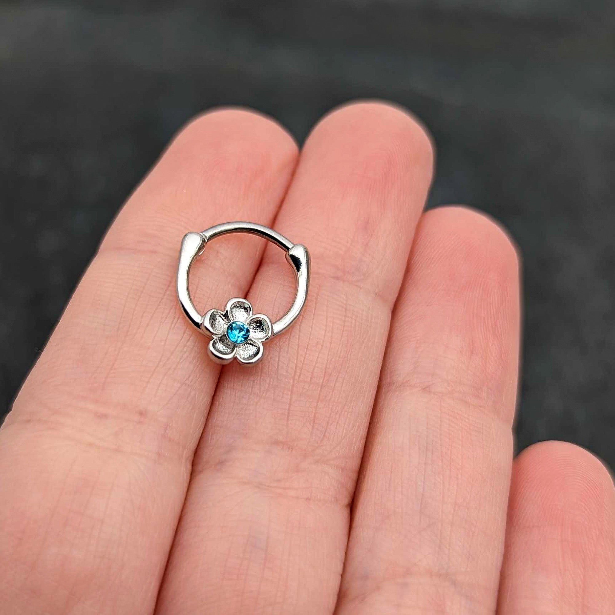 16G 5/16 Blue Gem Sweetheart Flower Cartilage Clicker