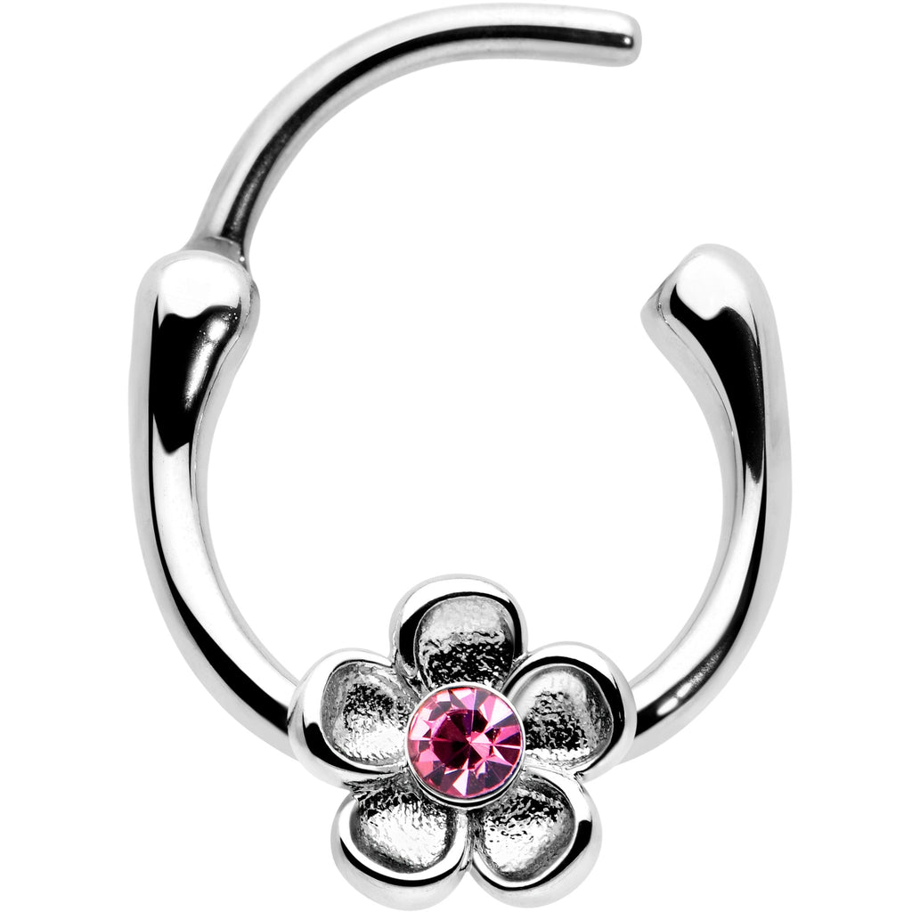 16G 5/16 Pink Gem Sweetheart Flower Cartilage Clicker