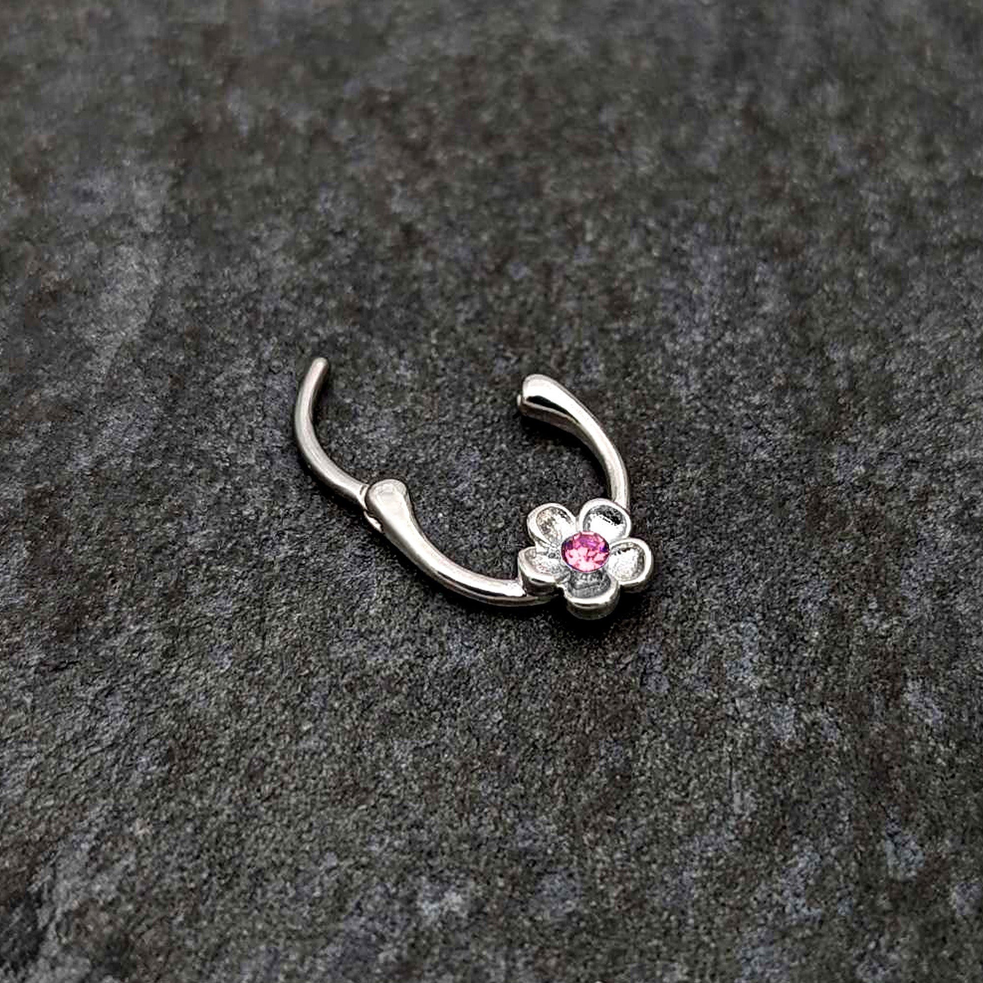 16G 5/16 Pink Gem Sweetheart Flower Cartilage Clicker