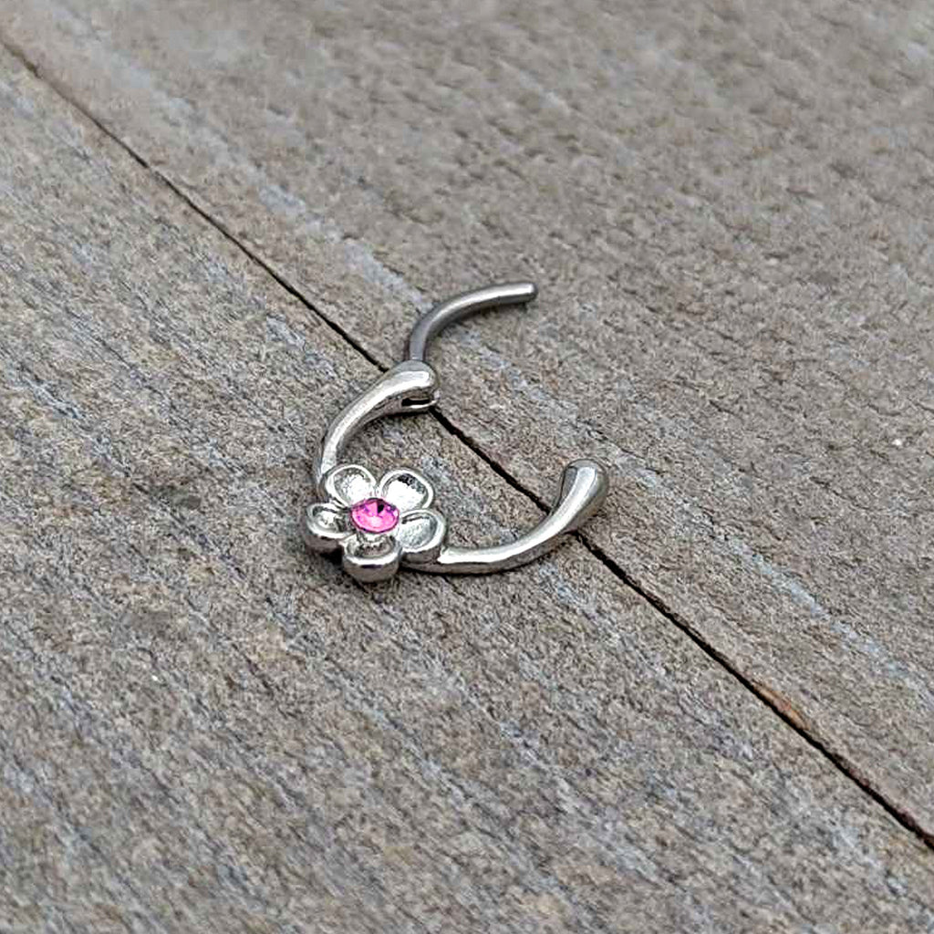 16G 5/16 Pink Gem Sweetheart Flower Cartilage Clicker