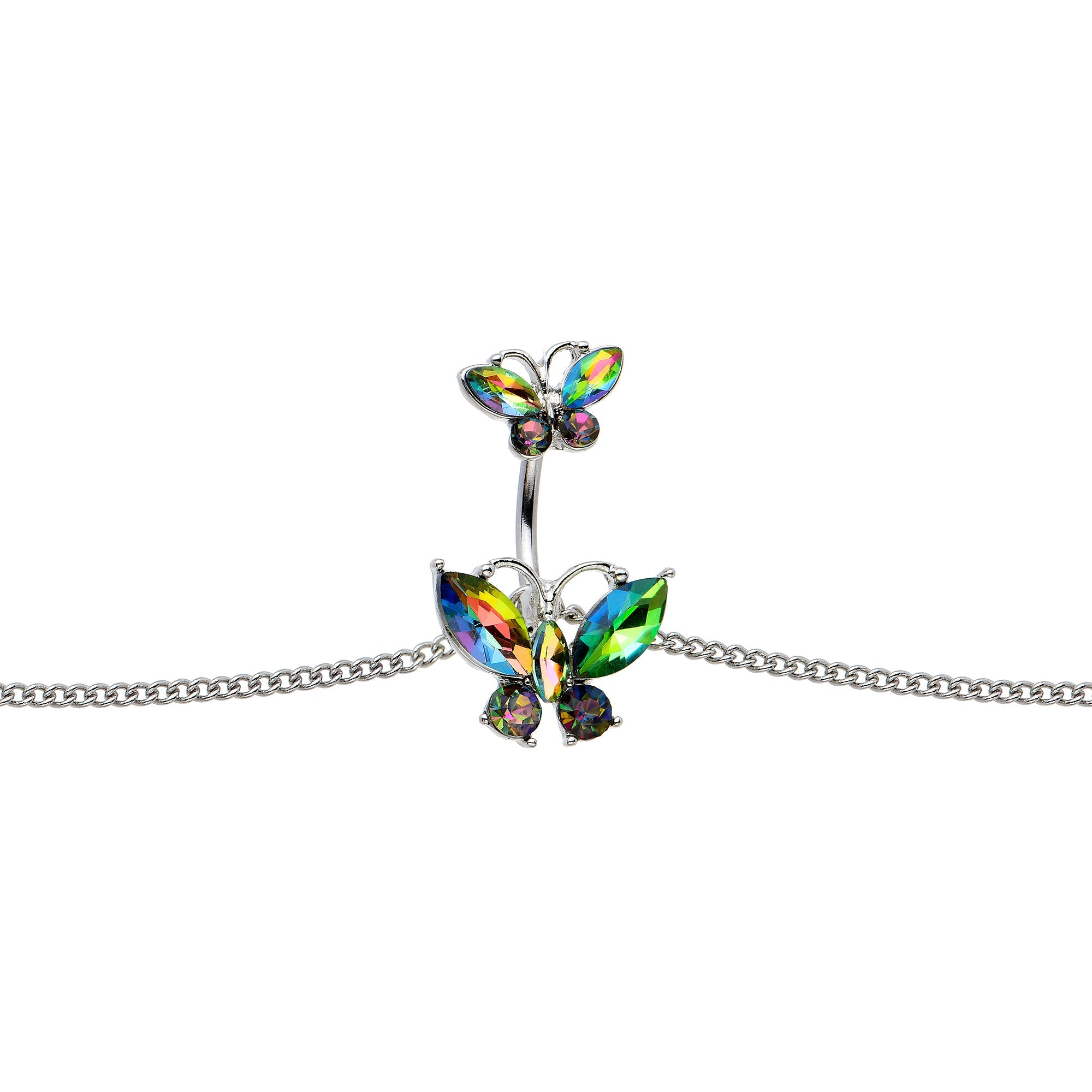 Rainbow Gem Butterfly Beauties Double Mount Belly Ring Belly Chain