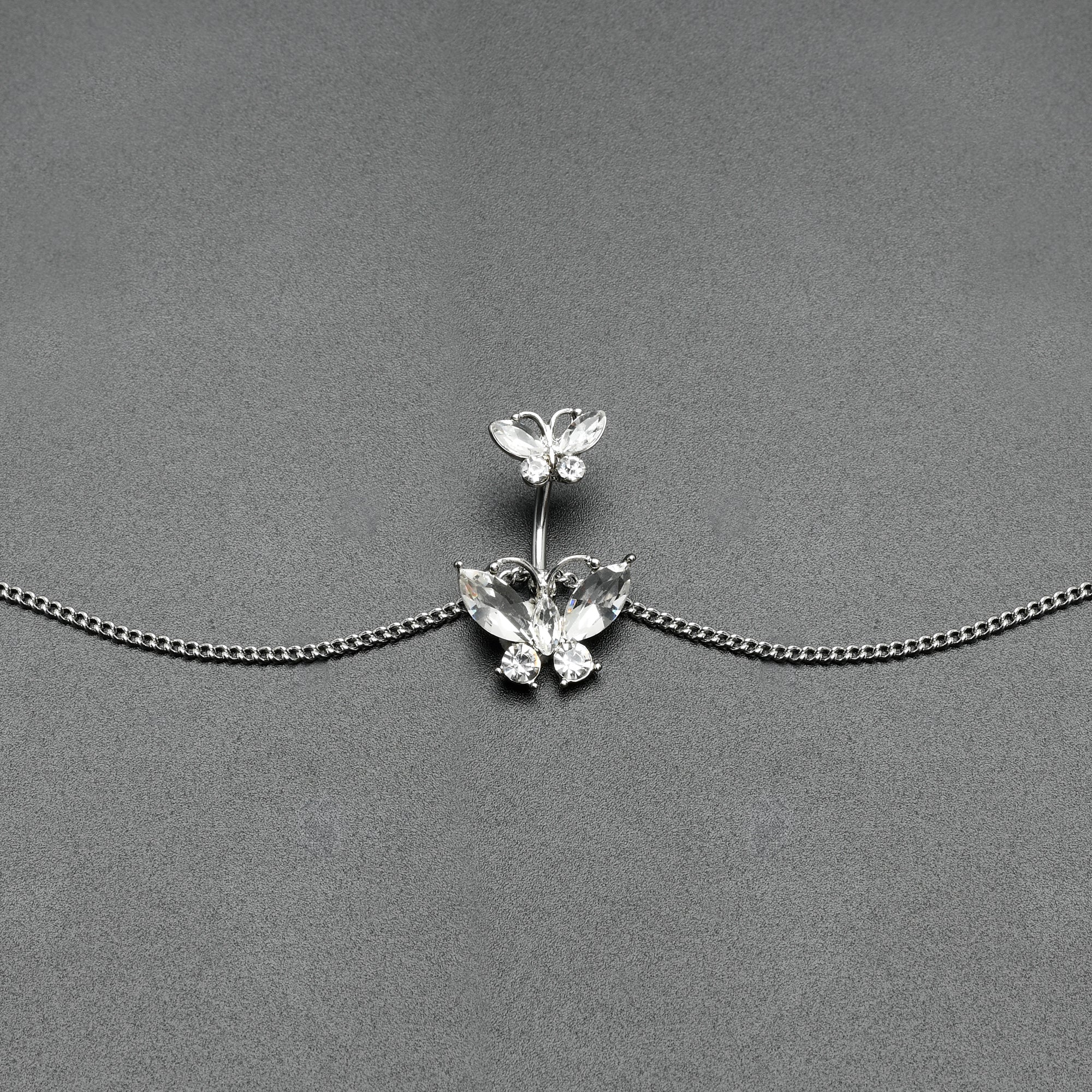 Clear Gem Butterfly Beauties Double Mount Belly Ring Belly Chain