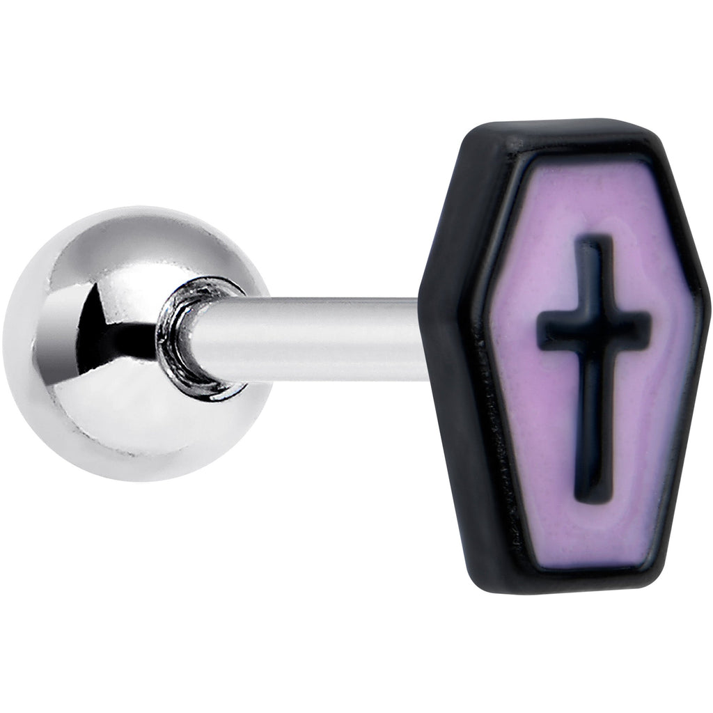 16G 1/4 Creepy Coffin Lt Purple Glow in Dark Cartilage Earring