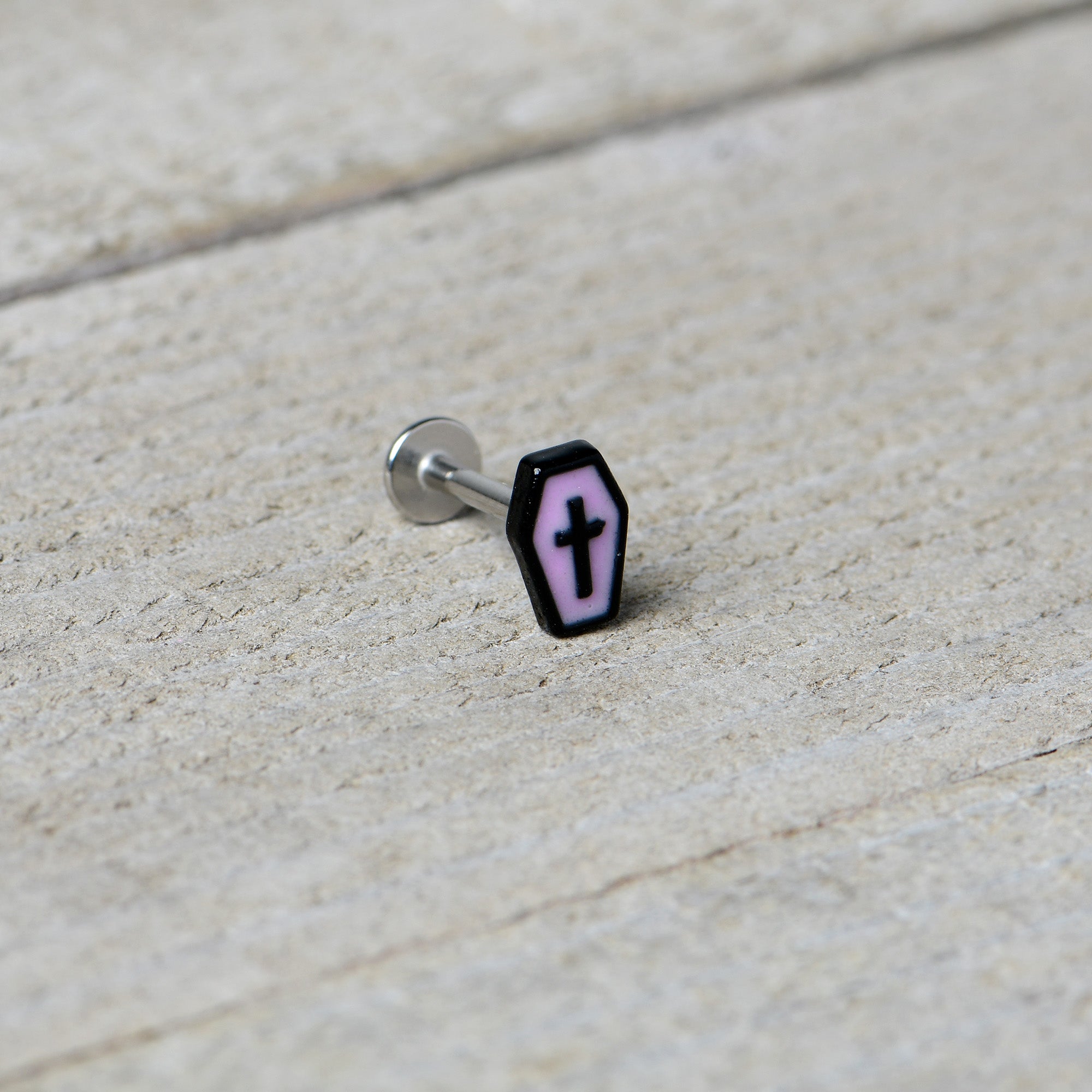 16G 5/16 Creepy Coffin Lt Purple Glow in Dark Labret Monroe Tragus