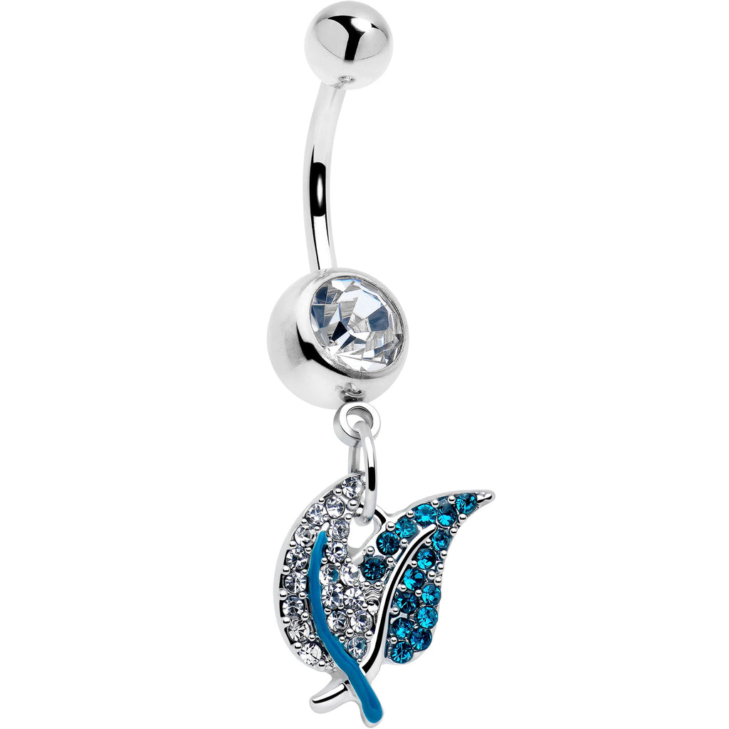 Clear Blue Gem Lovely Leaves Dangle Belly Ring
