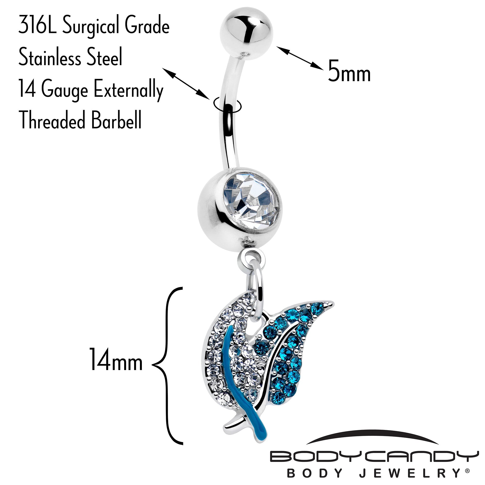 Clear Blue Gem Lovely Leaves Dangle Belly Ring
