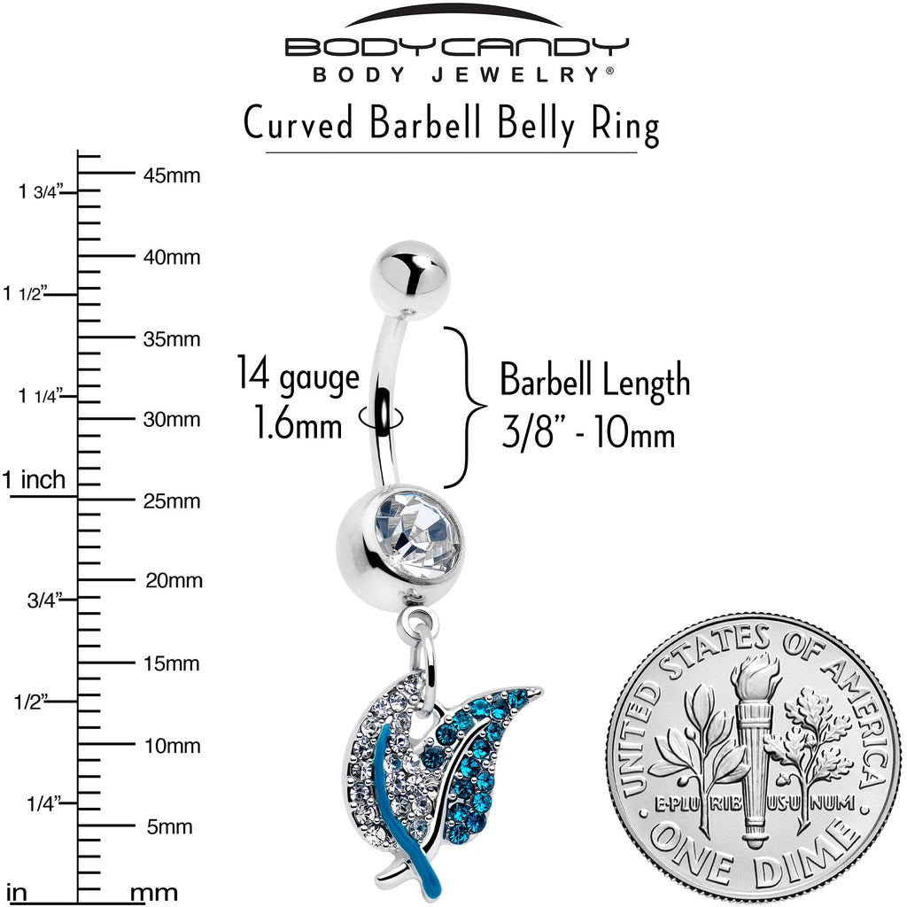 Clear Blue Gem Lovely Leaves Dangle Belly Ring