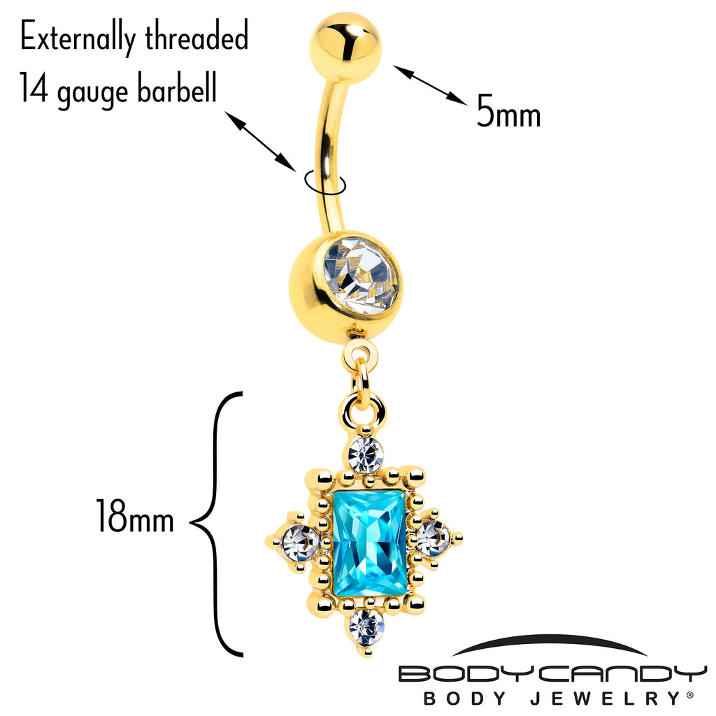 Blue Clear Gem Gold Tone Regal Seal Dangle Belly Ring