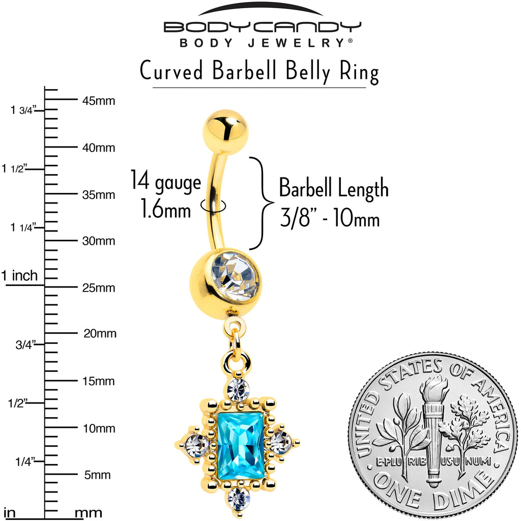 Blue Clear Gem Gold Tone Regal Seal Dangle Belly Ring