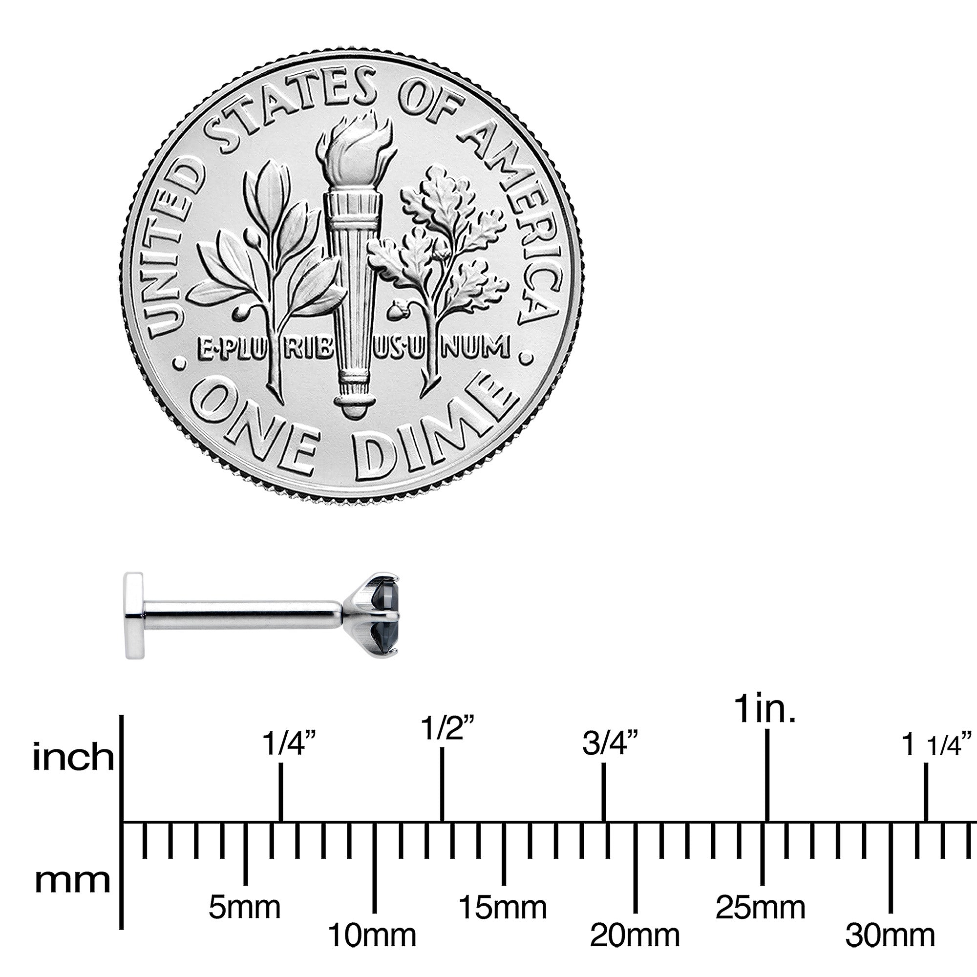 16G 5/16 Black CZ Gem ASTM F-136 Implant Grade Titanium Hex End Labret Tragus