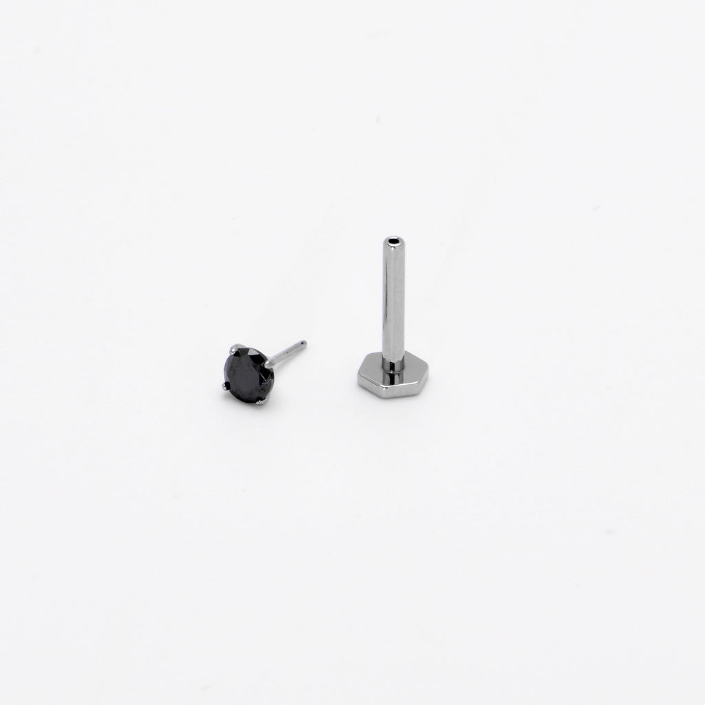 16G 5/16 Black CZ Gem ASTM F-136 Implant Grade Titanium Hex End Labret Tragus