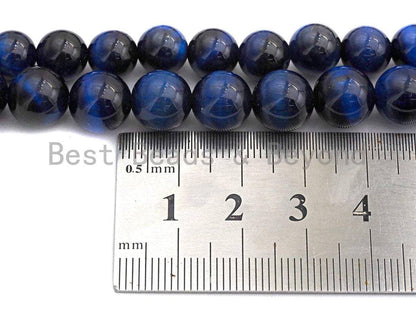 Blue Tiger Eye Attachment Necklace with Large CZ Pave Gunmetal clasp, 18 long, 8mm/10mm beads size, sku#D39