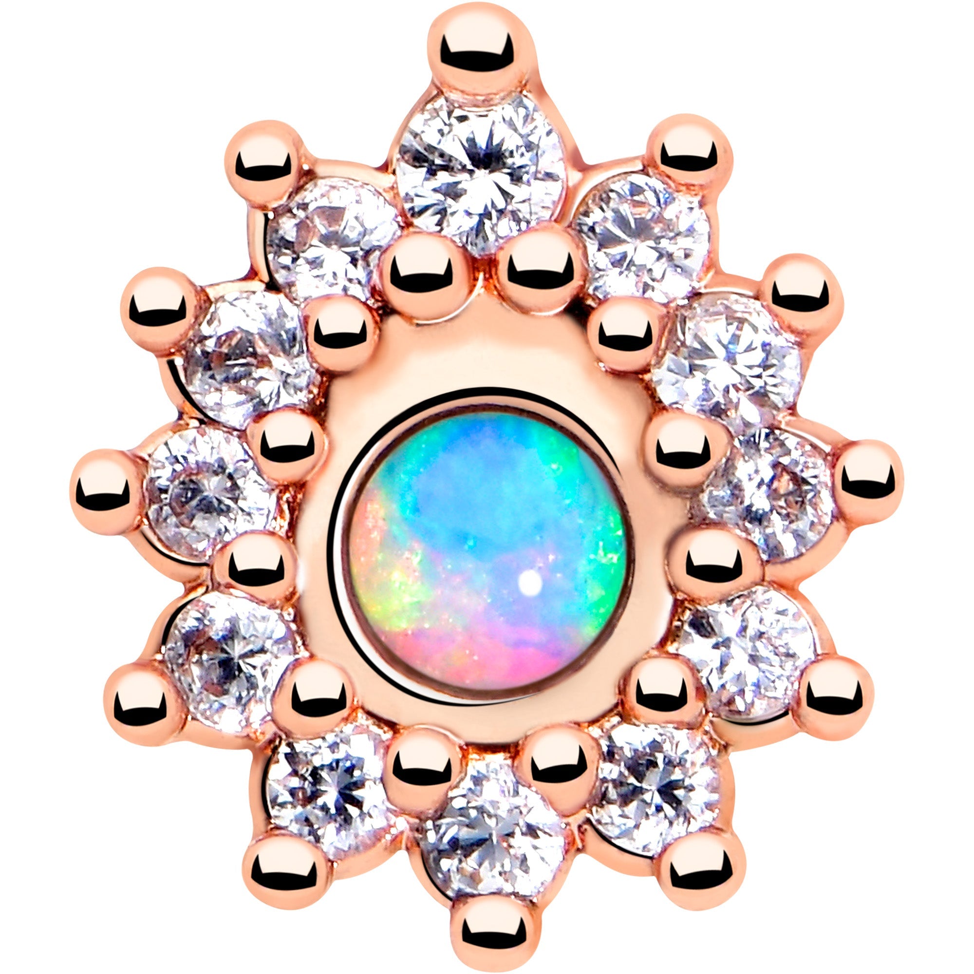 20G 7mm White Synthetic Opal Rose Gold Tone Lush L Shape Nose Ring