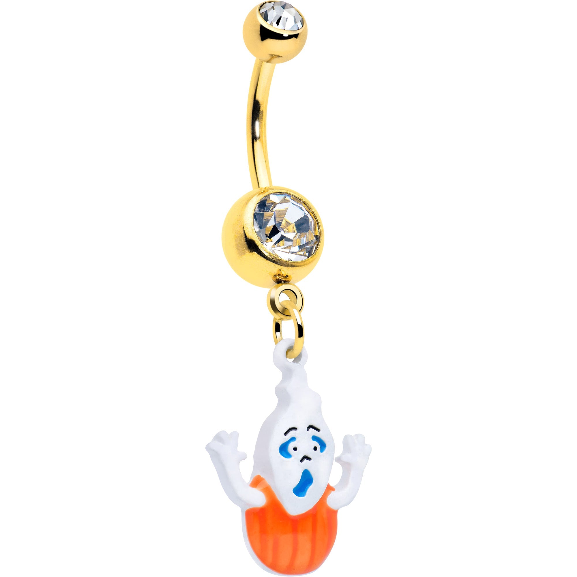 Clear Gem Gold Tone Pumpkin Haunter Ghost Dangle Belly Ring