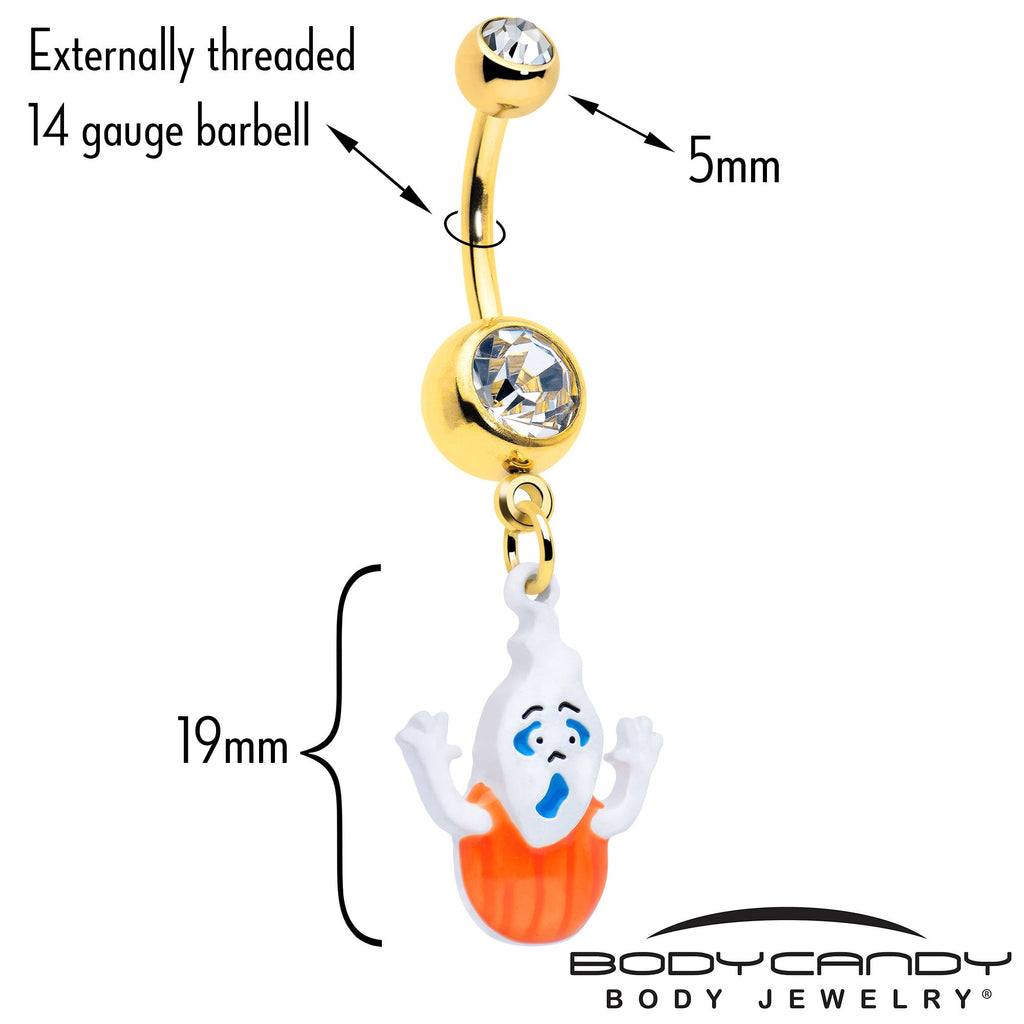 Clear Gem Gold Tone Pumpkin Haunter Ghost Dangle Belly Ring