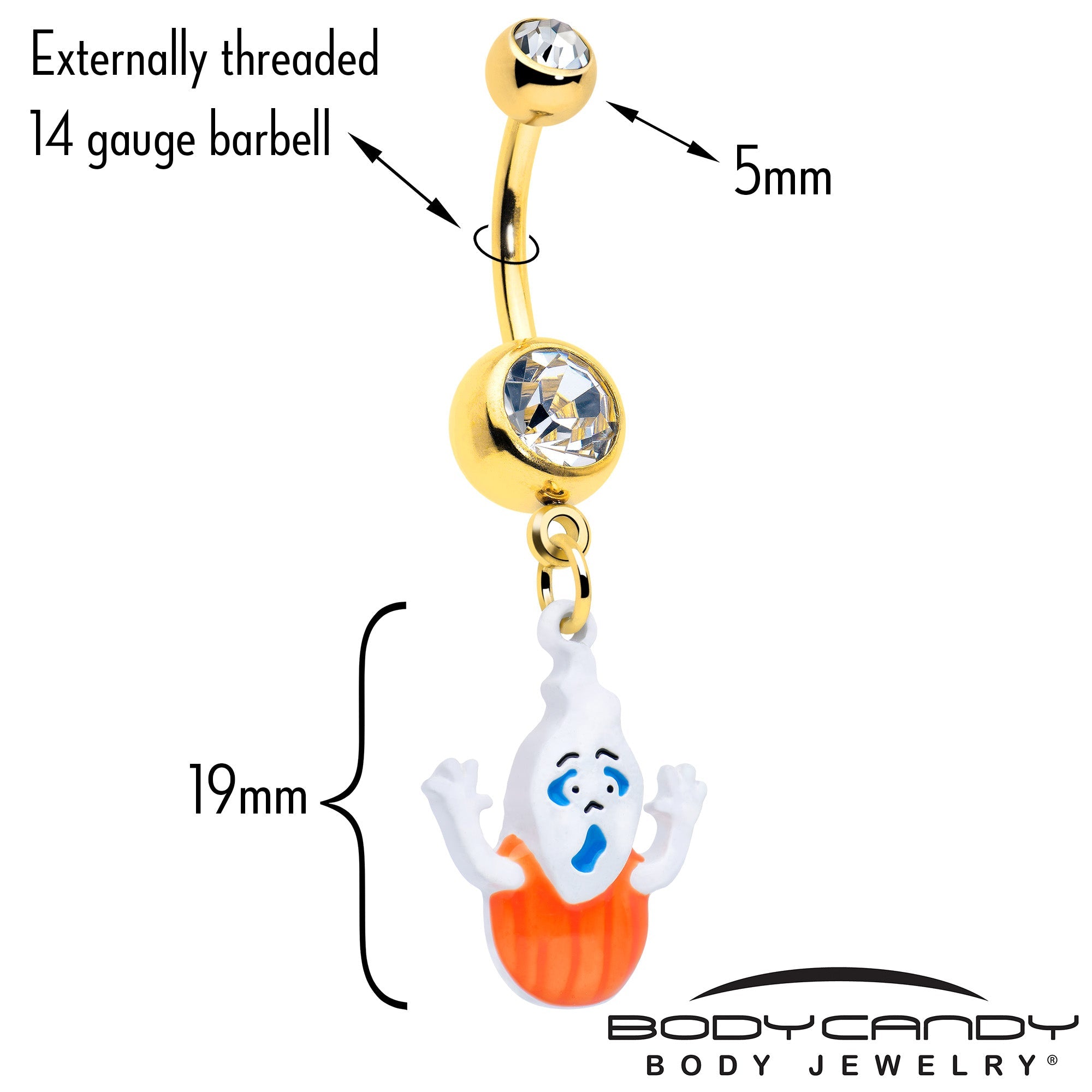 Clear Gem Gold Tone Pumpkin Haunter Ghost Dangle Belly Ring