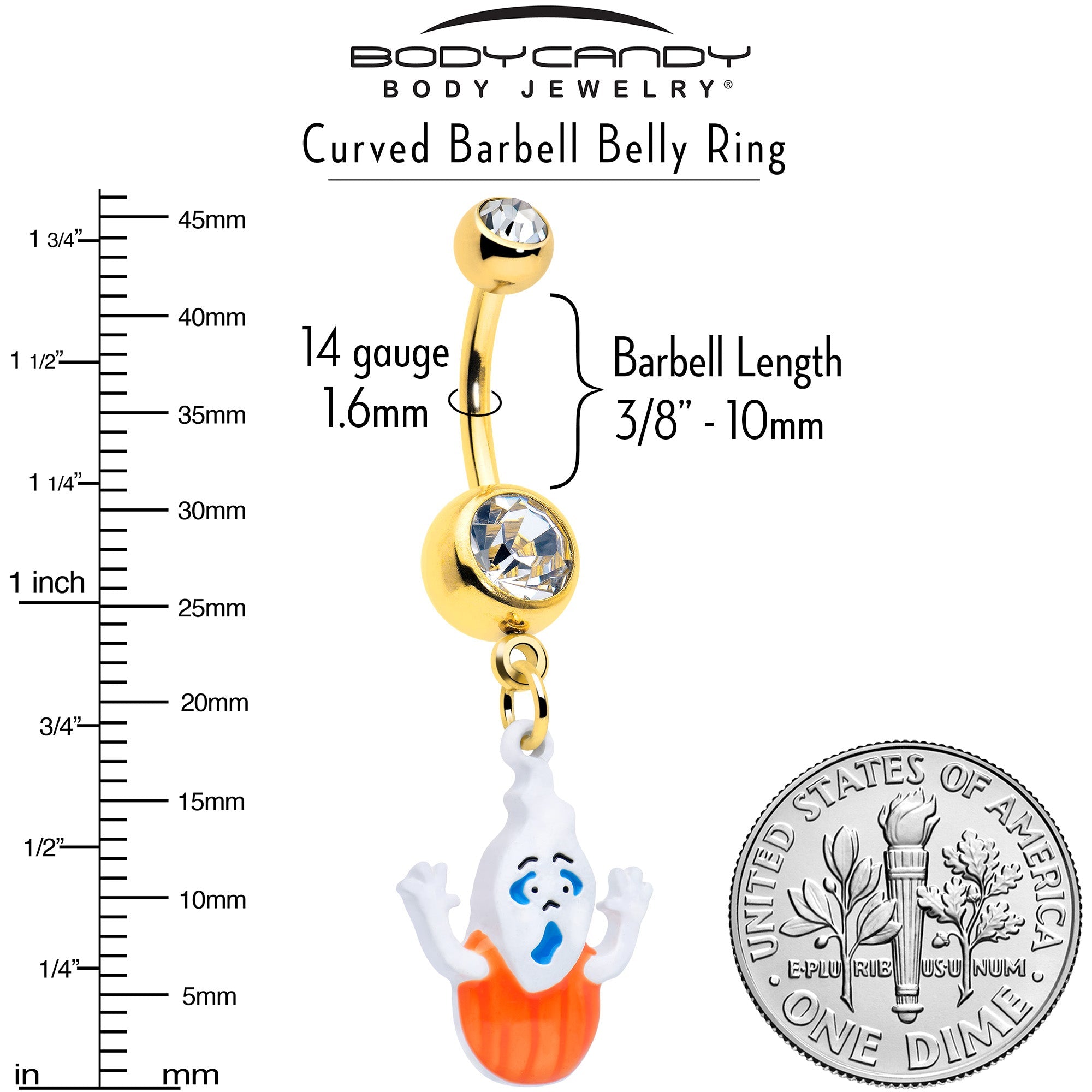 Clear Gem Gold Tone Pumpkin Haunter Ghost Dangle Belly Ring