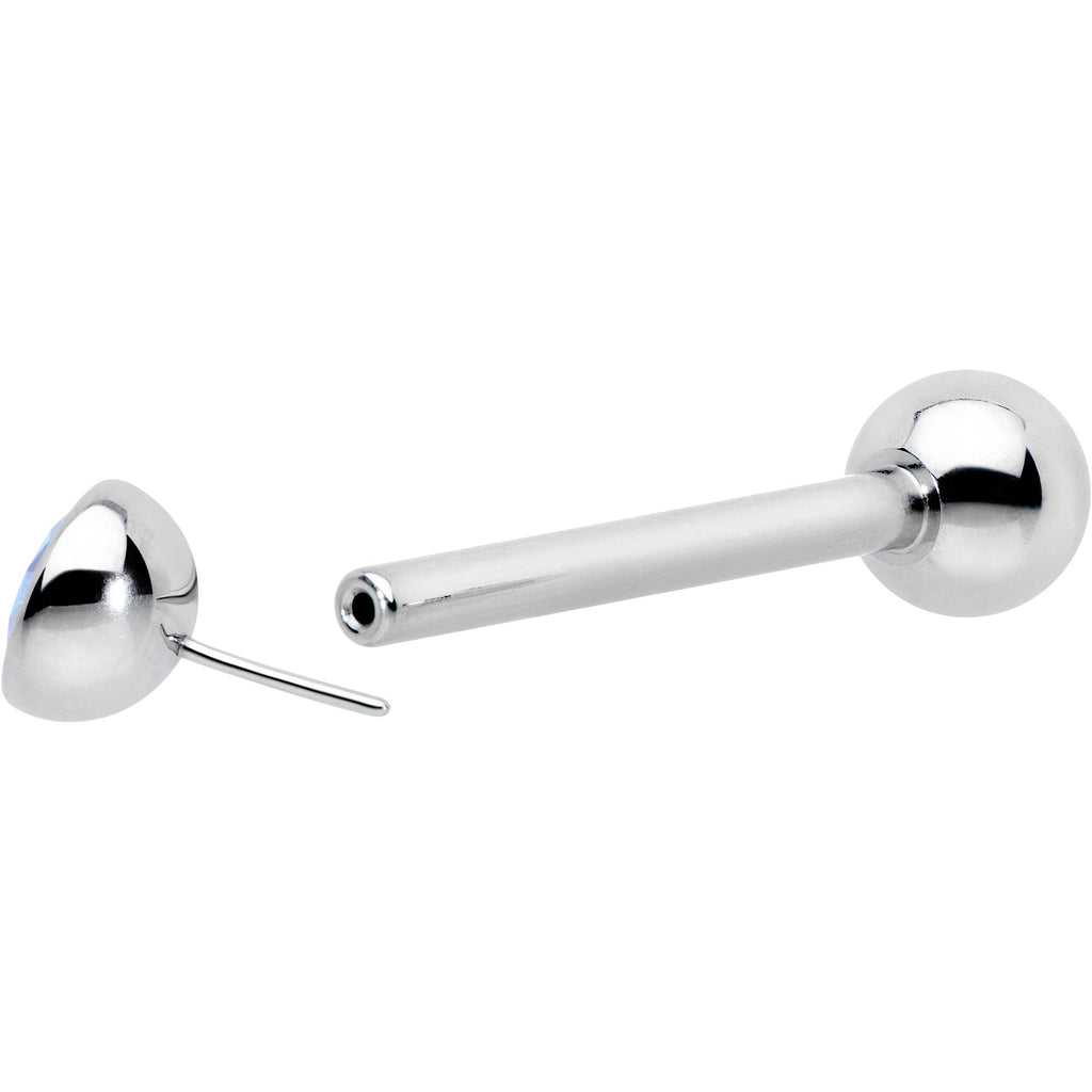 Blue CZ Gem ASTM F-136 Implant Grade Titanium Threadless Barbell Tongue Ring