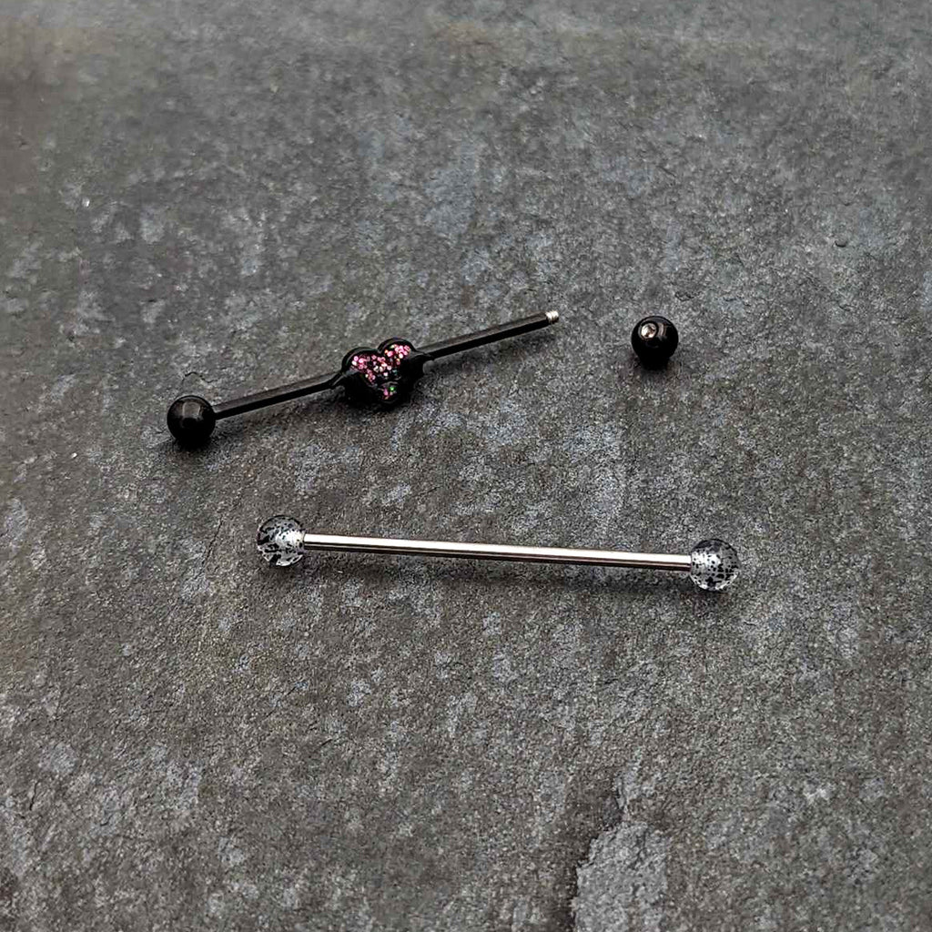 14G Black Bat Heart Halloween Clear Industrial Barbell 38mm Set of 2