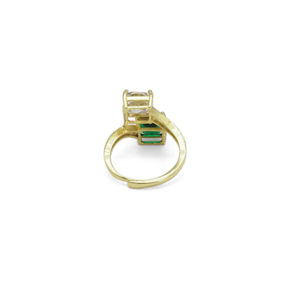 Gold Silver Green Pink Square CZ Adjustable Ring, Sku#A133