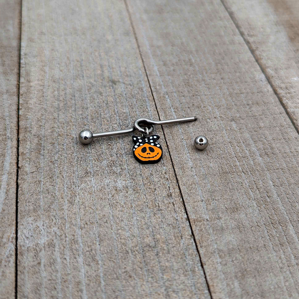 14G Halloween Kerchief Pumpkin Dangle Project Bar 38mm