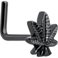 20G 1/4 Black Texture Pot Leaf L Shape Nose Ring