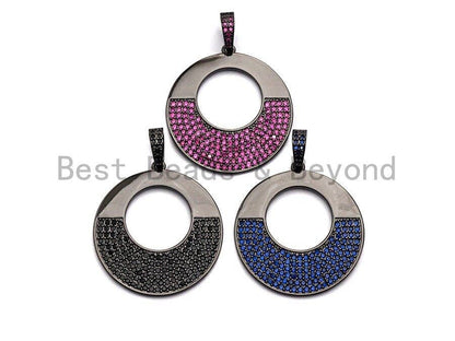 Colored CZ Micro Pave Round Hollow out Pendant, Fuchsia/Black/Cobalt CZ Pave pendant, Frame Shape Pendant, 30x40mm, sku#X101