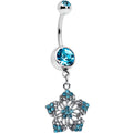 Blue Gem Twin Flower Dangle Belly Ring