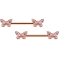 14G 9/16 Clear Gem Rosy Tone Baroque Butterfly Nipple Ring Set