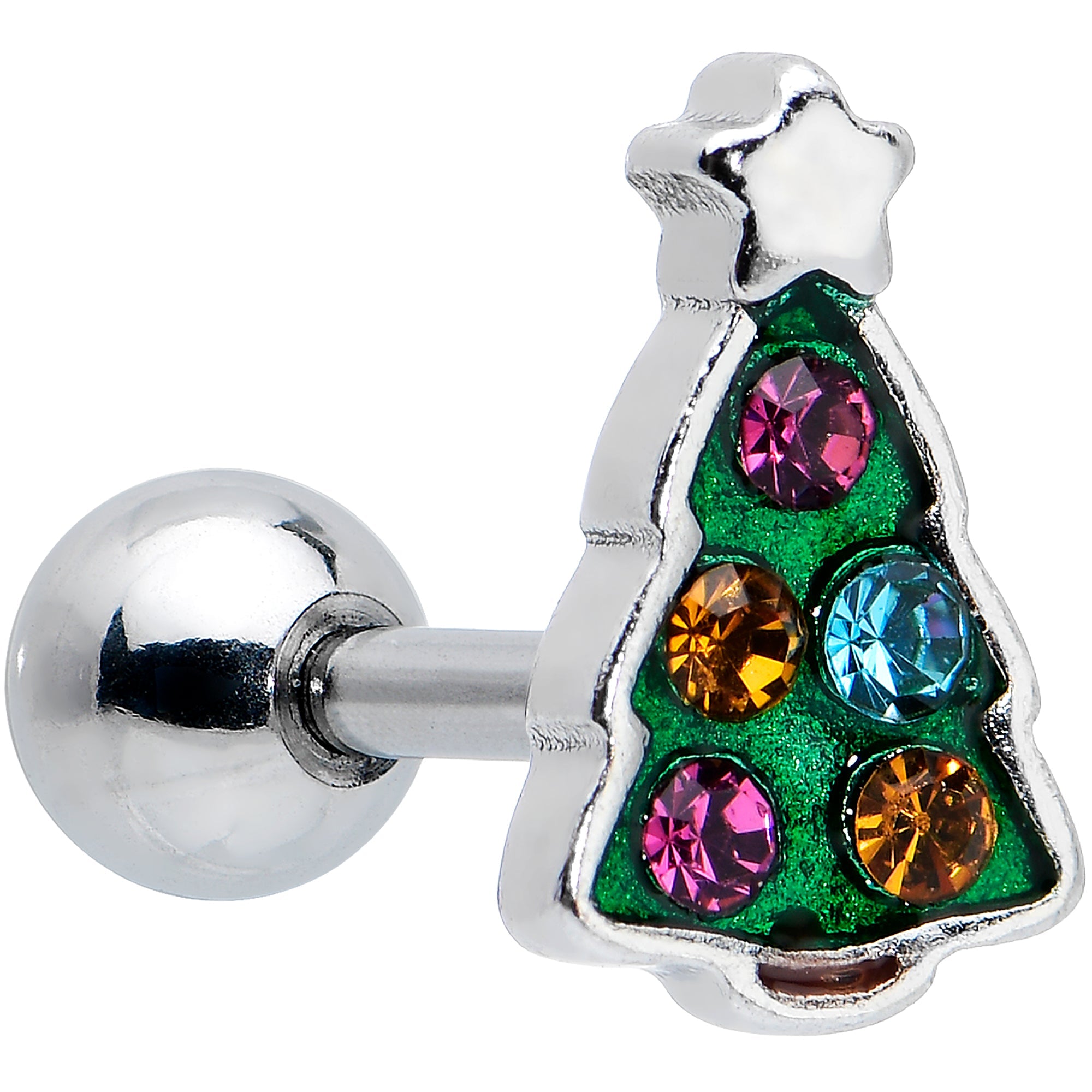 16G 1/4 Pink Gem Snowflake Christmas Cartilage Earring Set of 3