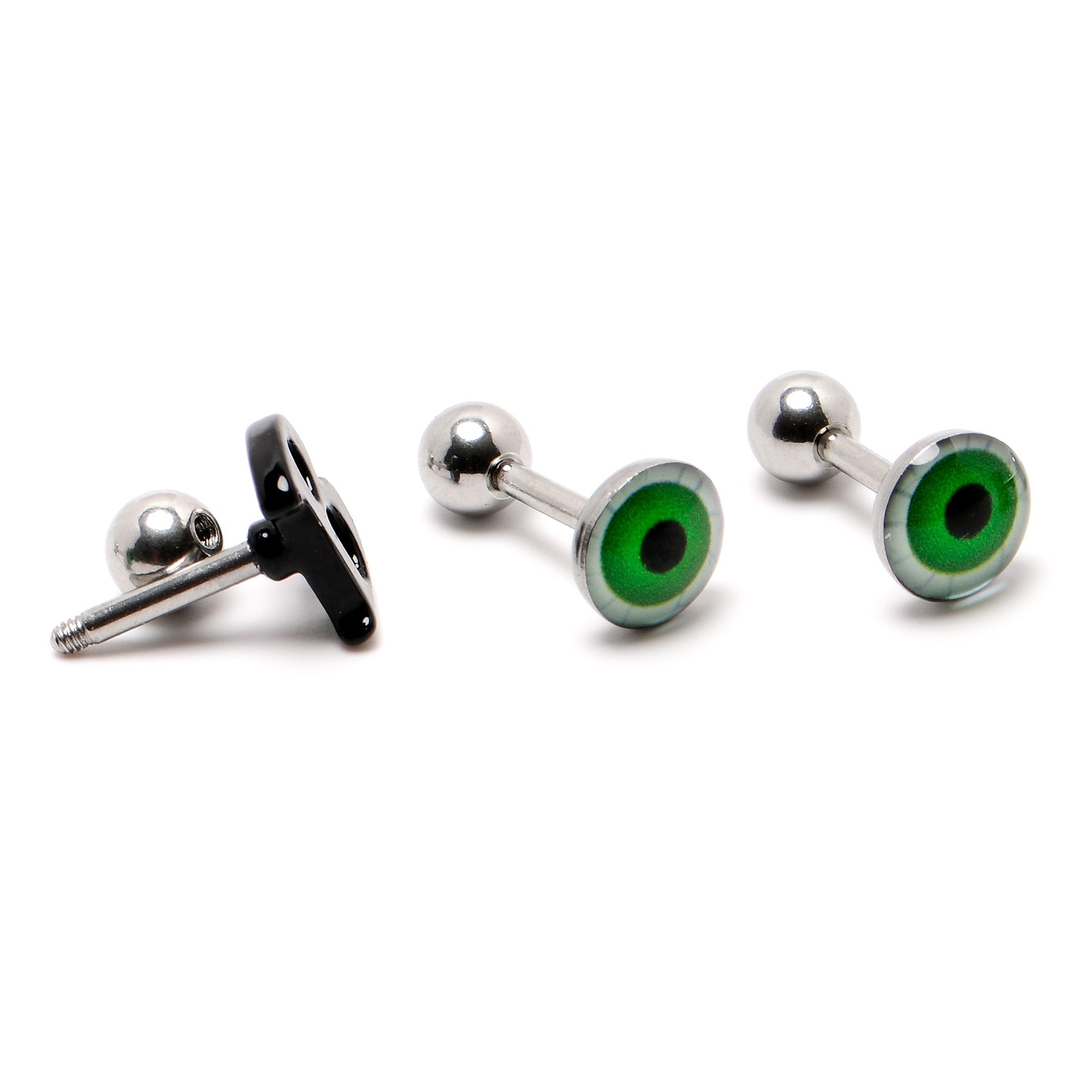 16G 1/4 Halloween Boo Eyes Cartilage Tragus Earring Curation Set of 3