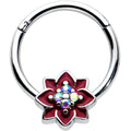 16G 3/8 Aurora Gem Poinsettia Flower Festive Hinged Segment Ring