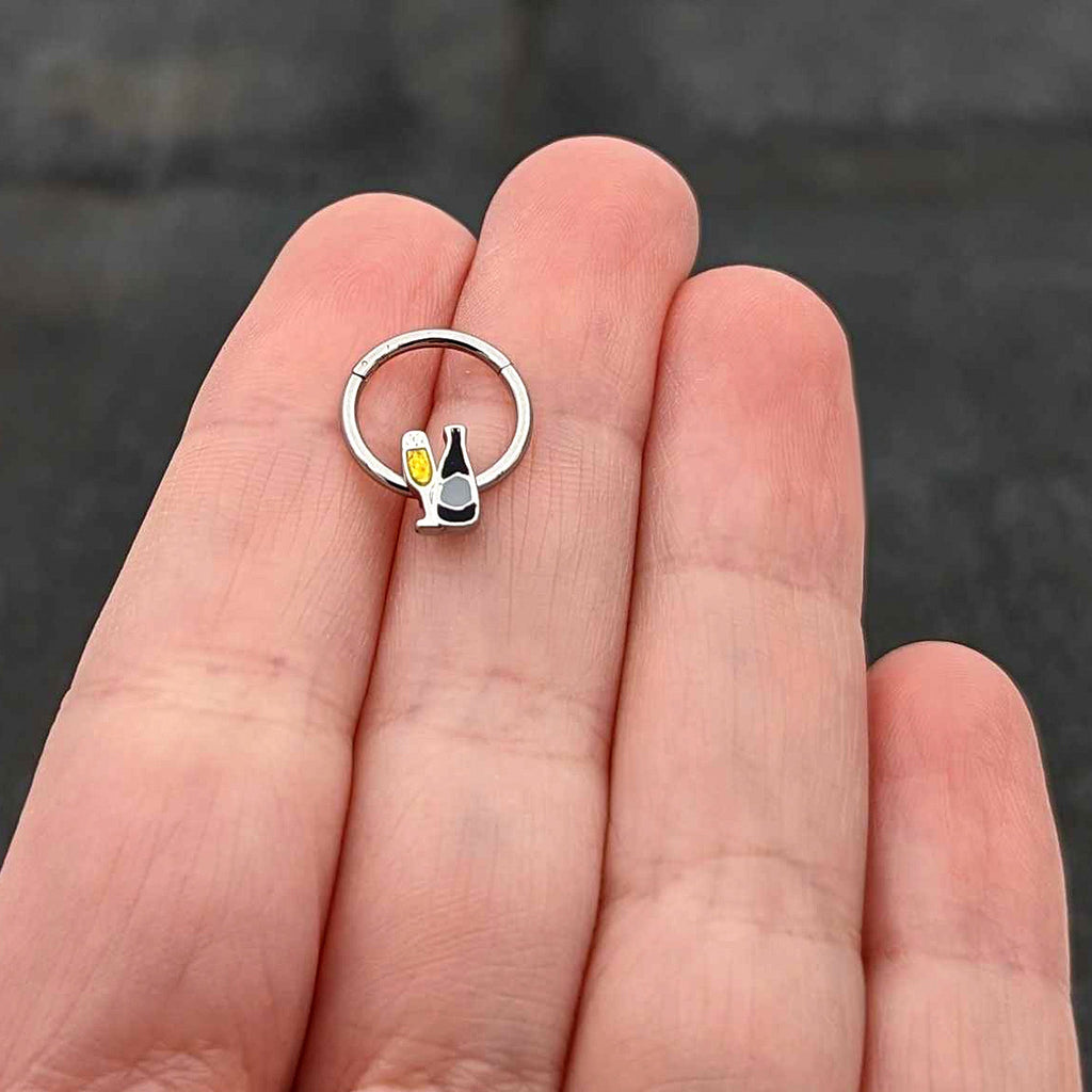 16G 3/8 Champagne Bottle Flute Yellow Hinged Segment Ring