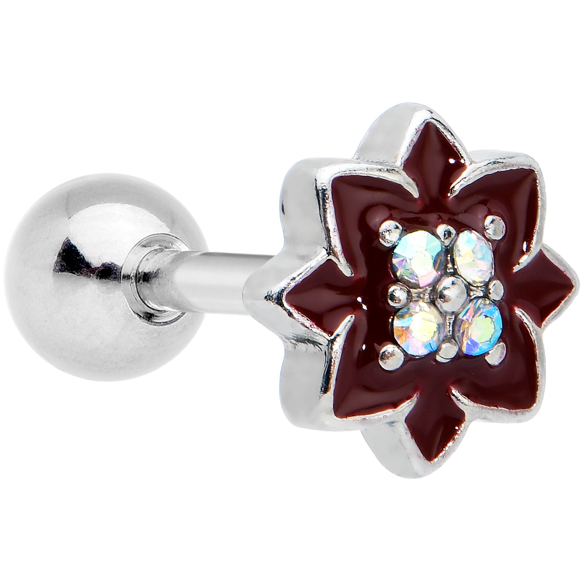 16G 1/4 Aurora Gem Poinsettia Flower Cartilage Tragus Earring