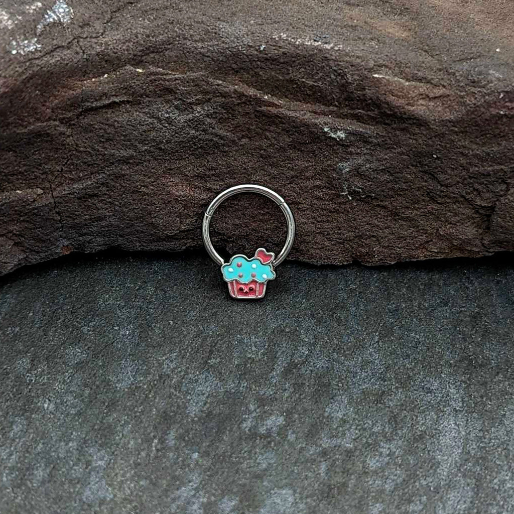 16G 3/8 Sweet Happy Cupcake Hinged Segment Ring