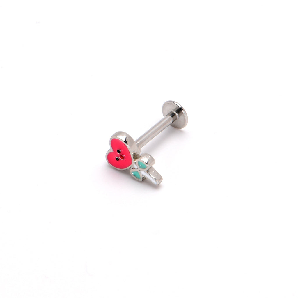 16G 5/16 Sweet Happy Heart Lollipop Labret Monroe Tragus