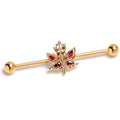 14G Red Yellow Gem Gold Tone Maple Leaf Industrial Barbell 38mm