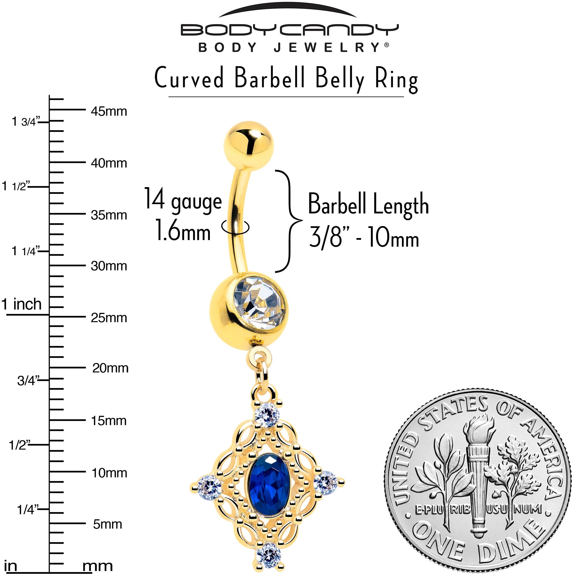 Clear Blue Gem Gold Tone Rich Rhombus Dangle Belly Ring