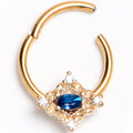 16G 3/8 Blue Gem Gold Tone Rich Rhombus Hinged Segment Ring