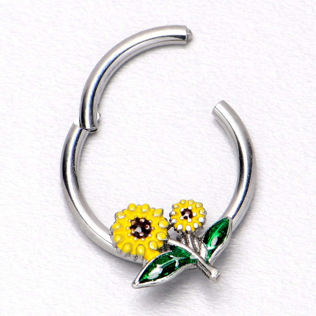 16G 3/8 Cheery Inlay Sunflowers Hinged Segment Ring