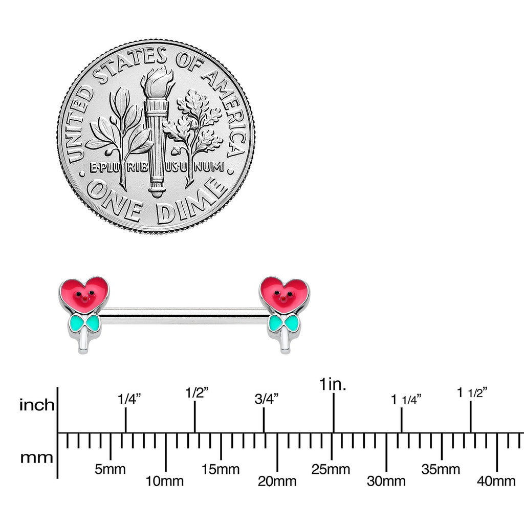 14G 9/16 Sweet Happy Heart Lollipop Barbell Nipple Ring Set